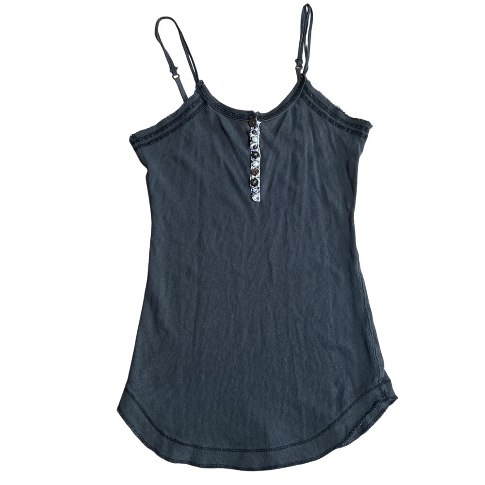 VTG Free People Tank Womens S Gray Camisole Scoop Neck Adjustable 100% Cotton